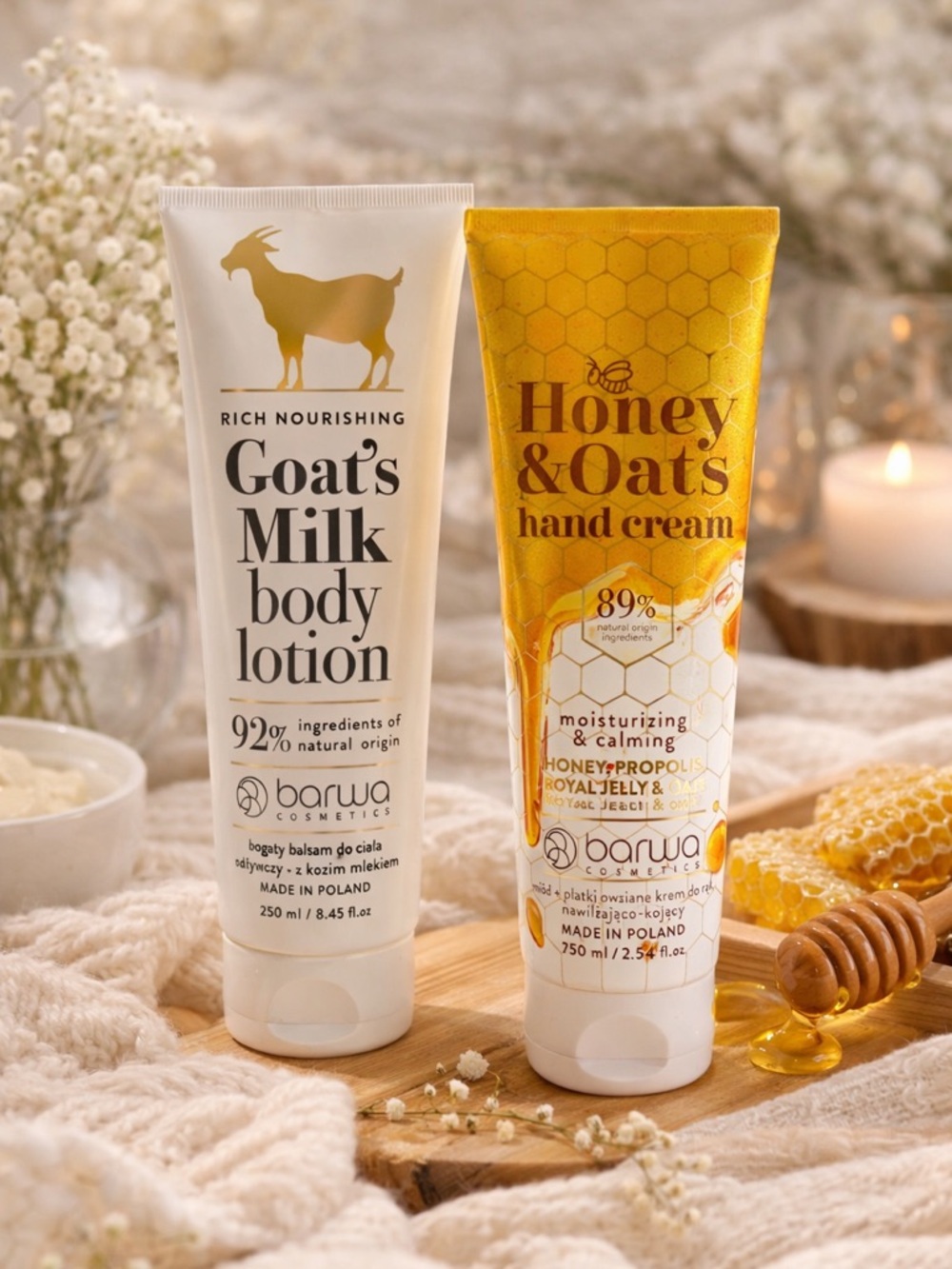 Barwa Goat's Milk Body Lotion & Honey Oats Hand Cream Set 250ml Moisturizing Duo